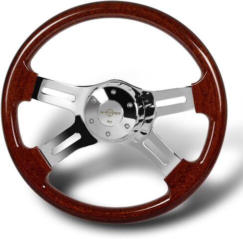 W-Power Universal 16 "406mm 2" Deep Deep 5-bolk 4-poke vering Wheet W/Horn Button ، Adms Car Mods INDIORSORIES ، Auto Parts Assolbly (Chrome Center/Dark Wood Grip) in Kuwait