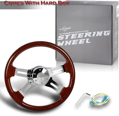 W-Power Universal 16 "406mm 2" Deep Deep 5-bolk 4-poke vering Wheet W/Horn Button ، Adms Car Mods INDIORSORIES ، Auto Parts Assolbly (Chrome Center/Dark Wood Grip) in Kuwait