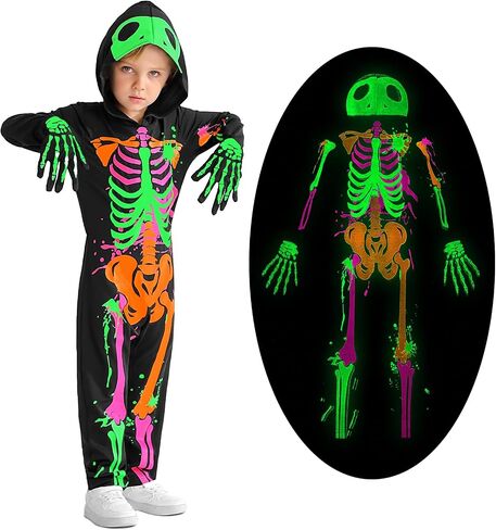 Weixinbuy Kids Halloween Halloween Skeleton Comples Toddler Luminous Scary Skull Bones Phemsuit Gull في الزي المظلم للطفل in Saudi Arabia
