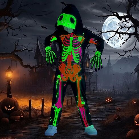 Weixinbuy Kids Halloween Halloween Skeleton Comples Toddler Luminous Scary Skull Bones Phemsuit Gull في الزي المظلم للطفل in Saudi Arabia
