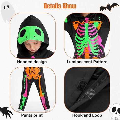 Weixinbuy Kids Halloween Halloween Skeleton Comples Toddler Luminous Scary Skull Bones Phemsuit Gull في الزي المظلم للطفل in Saudi Arabia