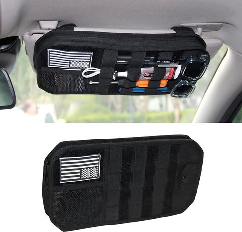 Tactical Sun Visor Organizer for Cars,Police Gear Truck Accessories with Zippered Storage Pouch, MOLLE Panel,Sunglasses holder Clip,Pens,Tools, Universal Fit for Trucks SUVs Police Patrol Cars in Saudi Arabia