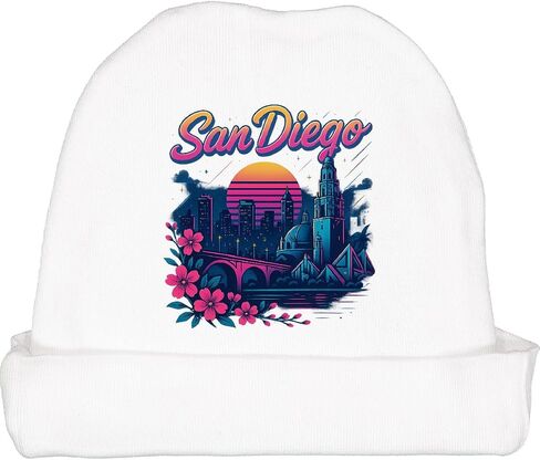 inktastic San Diego Retro Sunset Skyline Baby Beanie Hat in Saudi Arabia