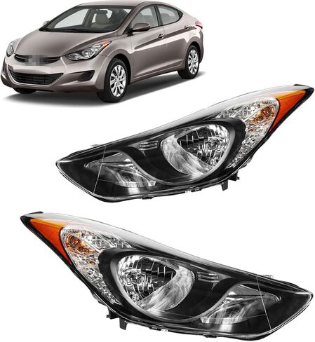 زوج تجميع المصابيح الأمامية Philtop لعام 2011 2012 2013 Hyundai Elantra ، السكن الأسود مع عدسة Amber Reflector Clear Clear ، سائق استبدال نمط Halogen Light OE وجانب الركاب in Kuwait