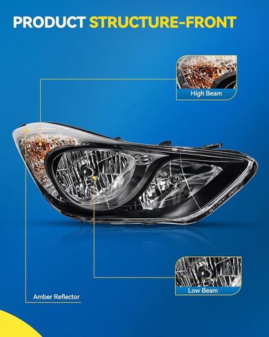 زوج تجميع المصابيح الأمامية Philtop لعام 2011 2012 2013 Hyundai Elantra ، السكن الأسود مع عدسة Amber Reflector Clear Clear ، سائق استبدال نمط Halogen Light OE وجانب الركاب in Kuwait