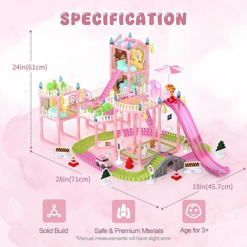Dollhouse, Girls Theme DreamHouse with Gorgeous Lighting, 3 Dolls, 4 Floors -13 Rooms, 7 Sets of Furniture and Accessories, Design and Build Gift, Ages 3 and Up in Saudi Arabia