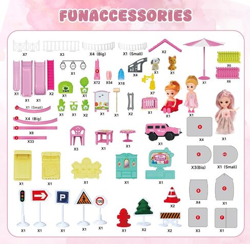Dollhouse, Girls Theme DreamHouse with Gorgeous Lighting, 3 Dolls, 4 Floors -13 Rooms, 7 Sets of Furniture and Accessories, Design and Build Gift, Ages 3 and Up in Saudi Arabia