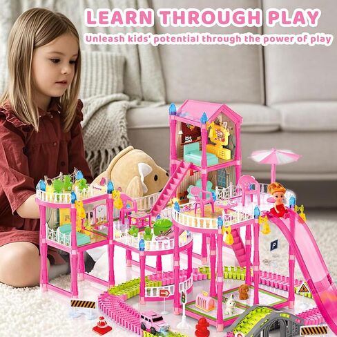 Dollhouse, Girls Theme DreamHouse with Gorgeous Lighting, 3 Dolls, 4 Floors -13 Rooms, 7 Sets of Furniture and Accessories, Design and Build Gift, Ages 3 and Up in Saudi Arabia