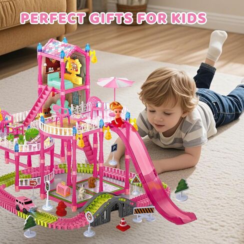 Dollhouse, Girls Theme DreamHouse with Gorgeous Lighting, 3 Dolls, 4 Floors -13 Rooms, 7 Sets of Furniture and Accessories, Design and Build Gift, Ages 3 and Up in Saudi Arabia