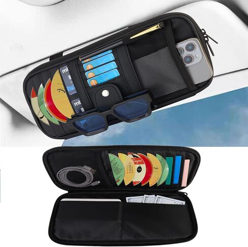 Car Sun Visor Organizer ، إصدار ترقية من منظمات القسمة متعددة الجيبات للسيارة/سيارات الدفع الرباعي/شاحنة مع 13 من أصحاب الأقراص المضغوطة ، مقطع الطراز الشمسي ، حامل البطاقة ، ملحقات القناع ، المركبات الأساسية in Saudi Arabia
