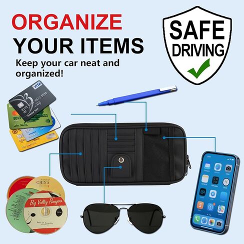 Car Sun Visor Organizer ، إصدار ترقية من منظمات القسمة متعددة الجيبات للسيارة/سيارات الدفع الرباعي/شاحنة مع 13 من أصحاب الأقراص المضغوطة ، مقطع الطراز الشمسي ، حامل البطاقة ، ملحقات القناع ، المركبات الأساسية in Saudi Arabia