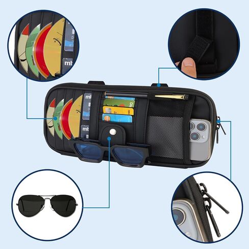 Car Sun Visor Organizer ، إصدار ترقية من منظمات القسمة متعددة الجيبات للسيارة/سيارات الدفع الرباعي/شاحنة مع 13 من أصحاب الأقراص المضغوطة ، مقطع الطراز الشمسي ، حامل البطاقة ، ملحقات القناع ، المركبات الأساسية in Saudi Arabia