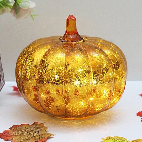 Mercury Glass Pumpkin Light مع Timer ، مع 10 أضواء خرافية في الداخل ، مصباح اليقطين LED الذي يعمل بالبطارية ، مثالي لزخارف عيد الهالوين ، ديكور عيد الشكر ، ديكور عيد الميلاد (أرجواني) in Saudi Arabia