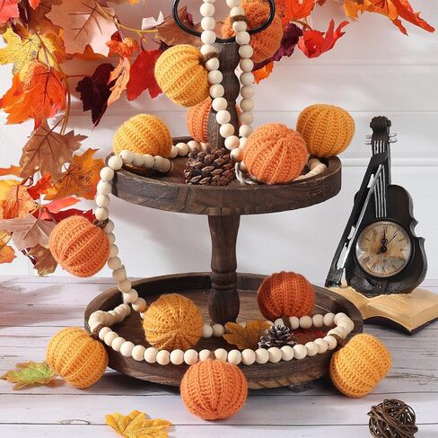 ZenNex Crochet Pumpkins Garland with Wood Beads Fall Pumpkin Garlands Decor for Fall Thanksgiving, Harvest, Halloween Orange and Pink Color Sets (Rustic Fall Color) in Saudi Arabia