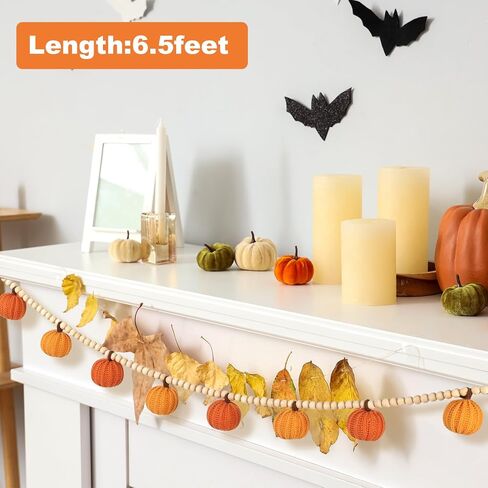 ZenNex Crochet Pumpkins Garland with Wood Beads Fall Pumpkin Garlands Decor for Fall Thanksgiving, Harvest, Halloween Orange and Pink Color Sets (Rustic Fall Color) in Saudi Arabia