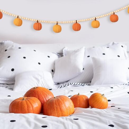 ZenNex Crochet Pumpkins Garland with Wood Beads Fall Pumpkin Garlands Decor for Fall Thanksgiving, Harvest, Halloween Orange and Pink Color Sets (Rustic Fall Color) in Saudi Arabia