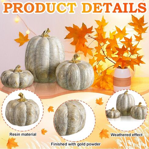 Wesiti 3 PCS القرع الاصطناعي ديكور الحديثة راتنجات المزرعة القرع على مركبات القرع الأبيض والذهبي لخريف عيد الشكر الحصاد المزرعة على الطاولة المنضدة المنزلية الوطن in Kuwait
