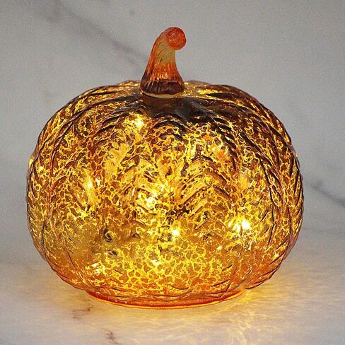 Mercury Glass Pumpkin Light مع Timer ، مع 10 مصابيح خرافية في الداخل ، مصباح اليقطين LED الذي يعمل بالبطارية ، مثالي لزخارف عيد الهالوين ، ديكور عيد الشكر ، ديكور عيد الميلاد (الفضة) in Saudi Arabia