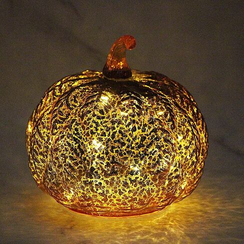 Mercury Glass Pumpkin Light مع Timer ، مع 10 مصابيح خرافية في الداخل ، مصباح اليقطين LED الذي يعمل بالبطارية ، مثالي لزخارف عيد الهالوين ، ديكور عيد الشكر ، ديكور عيد الميلاد (الفضة) in Saudi Arabia