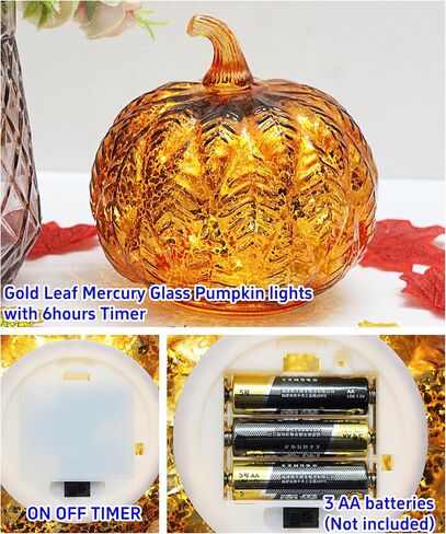 Mercury Glass Pumpkin Light مع Timer ، مع 10 مصابيح خرافية في الداخل ، مصباح اليقطين LED الذي يعمل بالبطارية ، مثالي لزخارف عيد الهالوين ، ديكور عيد الشكر ، ديكور عيد الميلاد (الفضة) in Saudi Arabia