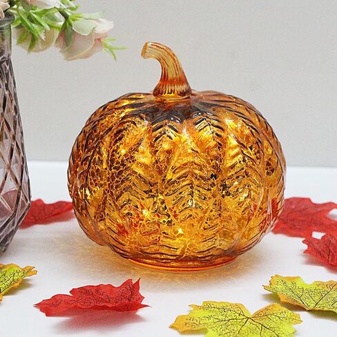 Mercury Glass Pumpkin Light مع Timer ، مع 10 مصابيح خرافية في الداخل ، مصباح اليقطين LED الذي يعمل بالبطارية ، مثالي لزخارف عيد الهالوين ، ديكور عيد الشكر ، ديكور عيد الميلاد (الفضة) in Saudi Arabia