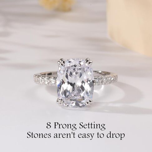 5CT خاتم خطوبة مقطوع وسادة ، S925 S925 Sterling Silver Zirconia زفاف الزفاف للنساء 14K الذهب/الذهب المطلي بالذهب ، والوعد هدية عيد ميلاد لها ، الحجم 5-10 in Kuwait