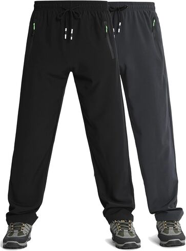 Men's Lightweight Joggers Pants Quick Dry Hiking Pants for Running Sports Gym Zipper Pockets in Saudi Arabia