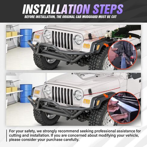 لـ Wrangler TJ LJ Flat Front Fender Flares متوافق مع 1997-2006 Jeep Wrangler TJ & 2004-2006 Jeep LJ 2PCS in Kuwait
