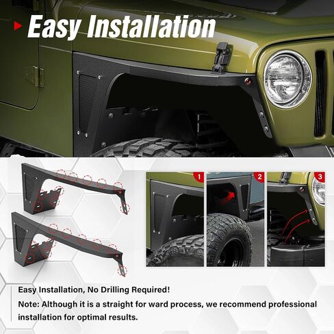 لـ Wrangler TJ LJ Flat Front Fender Flares متوافق مع 1997-2006 Jeep Wrangler TJ & 2004-2006 Jeep LJ 2PCS in Kuwait