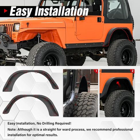 for Wrangler TJ LJ Flat Front Fender Flares Compatible with 1997-2006 Jeep Wrangler TJ & 2004-2006 Jeep LJ 2PCS Off-Road Heavy Duty Steel Durable Wheel Fenders Textured Black in Saudi Arabia