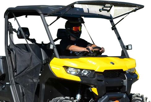SuperATV Scratch Resistant 3-in-1 Flip Windshield For Can Am Defender HD5, HD8, HD10 (See Fitment), Made of 1/4" Thick Polycarbonate 250x Stronger than Glass, USA Made, Set to Open, Vented Or Closed in Saudi Arabia