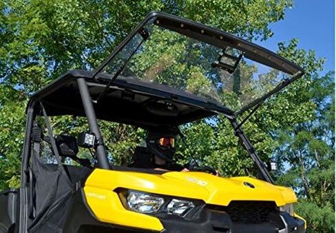 SuperATV Scratch Resistant 3-in-1 Flip Windshield For Can Am Defender HD5, HD8, HD10 (See Fitment), Made of 1/4" Thick Polycarbonate 250x Stronger than Glass, USA Made, Set to Open, Vented Or Closed in Saudi Arabia
