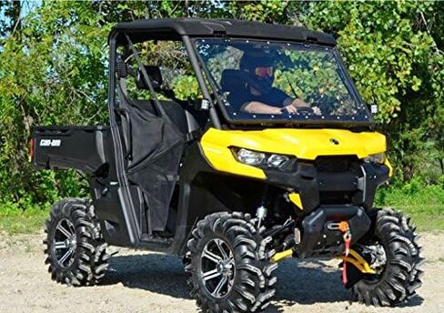 SuperATV Scratch Resistant 3-in-1 Flip Windshield For Can Am Defender HD5, HD8, HD10 (See Fitment), Made of 1/4" Thick Polycarbonate 250x Stronger than Glass, USA Made, Set to Open, Vented Or Closed in Saudi Arabia