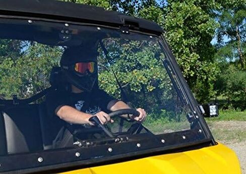 SuperATV Scratch Resistant 3-in-1 Flip Windshield For Can Am Defender HD5, HD8, HD10 (See Fitment), Made of 1/4" Thick Polycarbonate 250x Stronger than Glass, USA Made, Set to Open, Vented Or Closed in Saudi Arabia