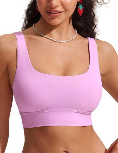 CRZ YOGA Womens Bikini Tops Scoop Neck Bathing Suit Supportive Modest Swimsuit Wide Straps Sports Bra Padded in Saudi Arabia