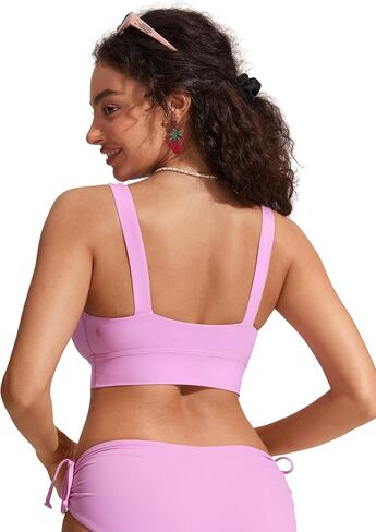 CRZ YOGA Womens Bikini Tops Scoop Neck Bathing Suit Supportive Modest Swimsuit Wide Straps Sports Bra Padded in Saudi Arabia