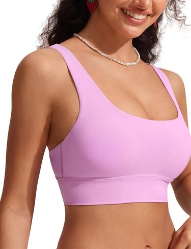 CRZ YOGA Womens Bikini Tops Scoop Neck Bathing Suit Supportive Modest Swimsuit Wide Straps Sports Bra Padded in Saudi Arabia