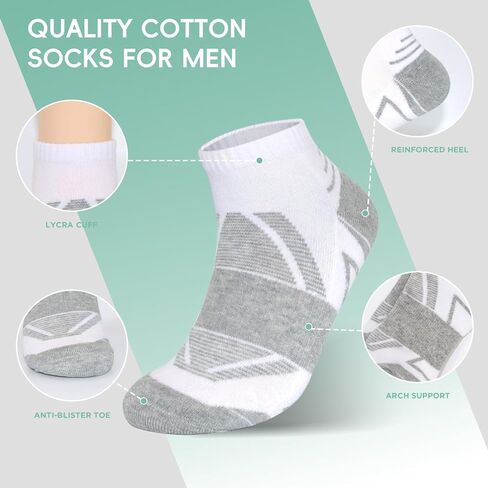 Begrily Mens Cotton Athletic Ankle Socks - 6/8 Pack Thick Cushion Low Cut Sock Comfortable for Running Sport Casual Work in Kuwait