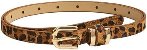 Pooyikoi Womens Skinny Belt Faux Leather Leopard Belt Belt Belt Belt Belts for Bans Pants Fashion Solid مع مشبك الذهب in Kuwait