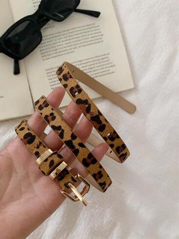 Pooyikoi Womens Skinny Belt Faux Leather Leopard Belt Belt Belt Belt Belts for Bans Pants Fashion Solid مع مشبك الذهب in Kuwait