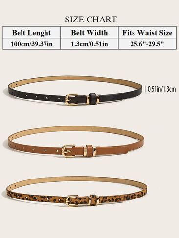 Pooyikoi Womens Skinny Belt Faux Leather Leopard Belt Belt Belt Belt Belts for Bans Pants Fashion Solid مع مشبك الذهب in Kuwait