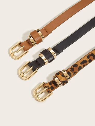 Pooyikoi Womens Skinny Belt Faux Leather Leopard Belt Belt Belt Belt Belts for Bans Pants Fashion Solid مع مشبك الذهب in Kuwait