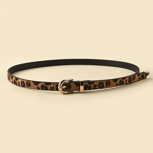 Pooyikoi Womens Skinny Belt Faux Leather Leopard Belt Belt Belt Belt Belts for Bans Pants Fashion Solid مع مشبك الذهب in Kuwait