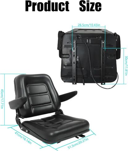 GXYWADY Universal Forklift Seat Fold Down Tractor Seat Adjustable Back with Armrest Micro Switch and Slide Replacement for Tractor Excavator Skid Loader in Saudi Arabia