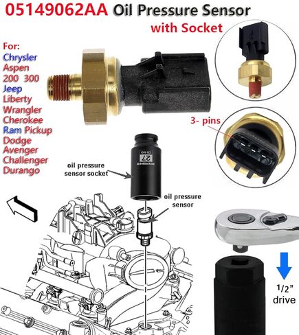 5149064AA وحدة تبديل ضغط الزيت وحدة مرسل مستشعر لجيب كرايسلر دودج شيروكي رام 926-188 MOP ، 5149062AB ALT SENSOR RAM 1500 2500 3500 in Kuwait