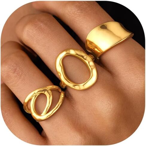 ZOERAY Chunky Gold Rings for Women Non Tarnish Trendy 14k Gold Plated Adjustable Signet Band Stackable Thumb Ring Set Open Twist Dome Statement Stacking Rings Jewelry Gifts for Women Size 5-10 in Kuwait