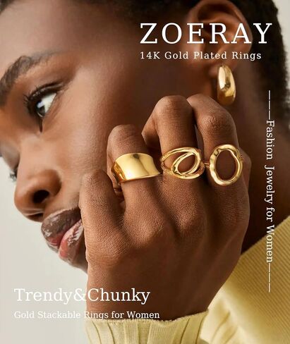 ZOERAY Chunky Gold Rings for Women Non Tarnish Trendy 14k Gold Plated Adjustable Signet Band Stackable Thumb Ring Set Open Twist Dome Statement Stacking Rings Jewelry Gifts for Women Size 5-10 in Kuwait