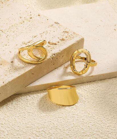 ZOERAY Chunky Gold Rings for Women Non Tarnish Trendy 14k Gold Plated Adjustable Signet Band Stackable Thumb Ring Set Open Twist Dome Statement Stacking Rings Jewelry Gifts for Women Size 5-10 in Kuwait