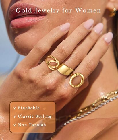 ZOERAY Chunky Gold Rings for Women Non Tarnish Trendy 14k Gold Plated Adjustable Signet Band Stackable Thumb Ring Set Open Twist Dome Statement Stacking Rings Jewelry Gifts for Women Size 5-10 in Kuwait