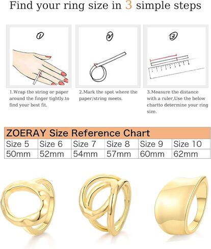 ZOERAY Chunky Gold Rings for Women Non Tarnish Trendy 14k Gold Plated Adjustable Signet Band Stackable Thumb Ring Set Open Twist Dome Statement Stacking Rings Jewelry Gifts for Women Size 5-10 in Kuwait